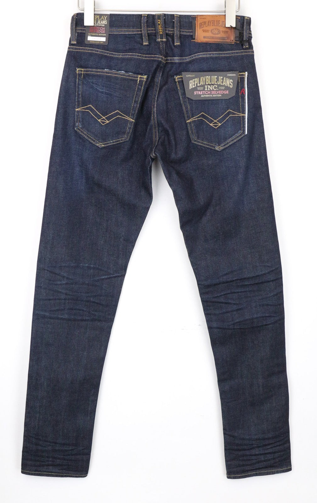 REPLAY Grover Men's Jeans W30/L34 Casual Selvedge Straight Blue Stretch Denim