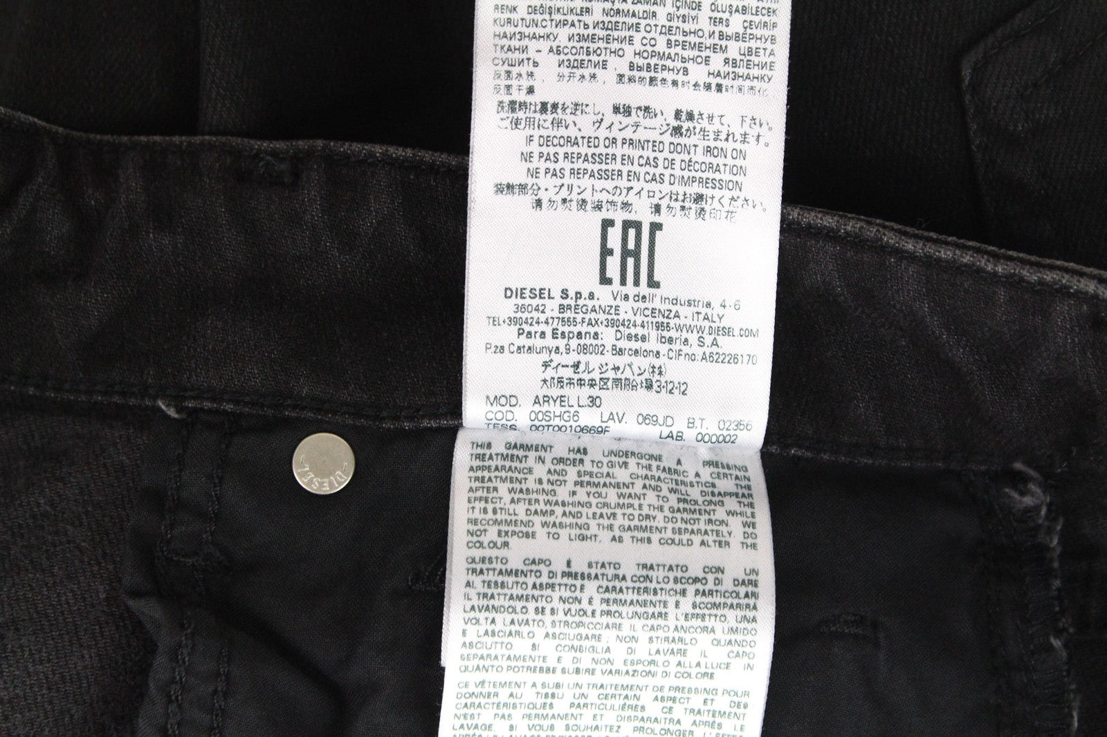 DIESEL Aryel 069JD Women's Jeans W23/L30 Black Stretch Straight Girls Buttoned