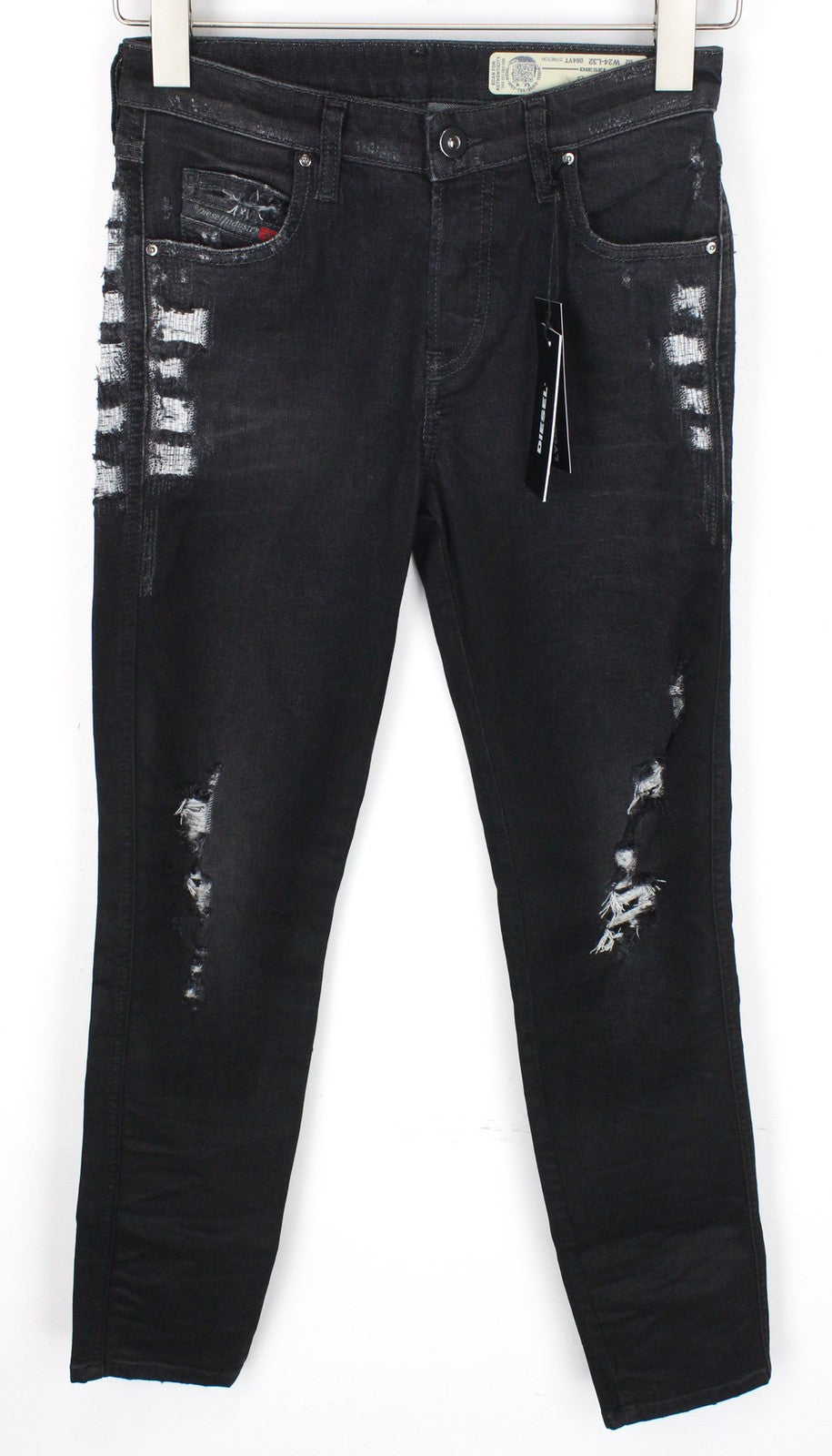 DIESEL Babhila 084YT Women's W24/L32 Grey Slim Skinny Stretch Distressed Jeans