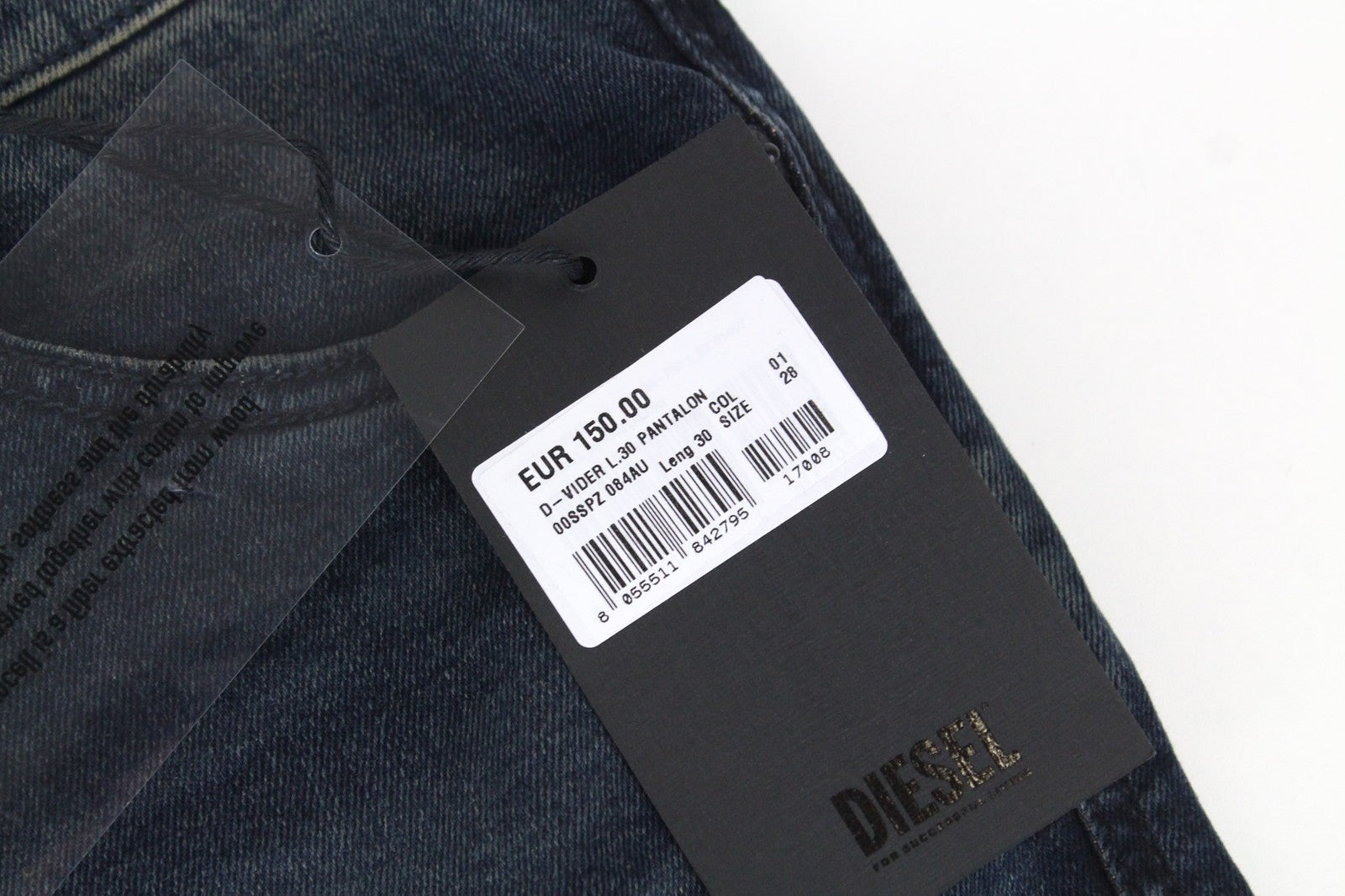 DIESEL D-Vider 084AU Men's W28/L30 Dark Blue Stretch Button Carrot Fit Jeans