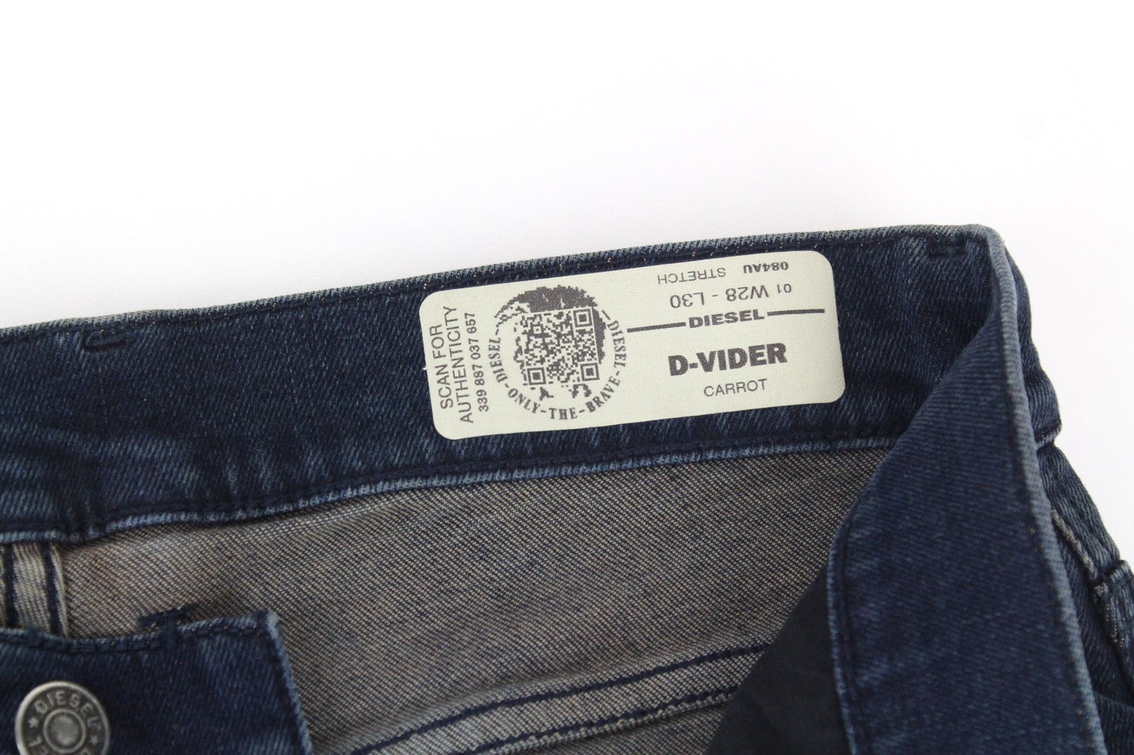 DIESEL D-Vider 084AU Men's W28/L30 Dark Blue Stretch Button Carrot Fit Jeans