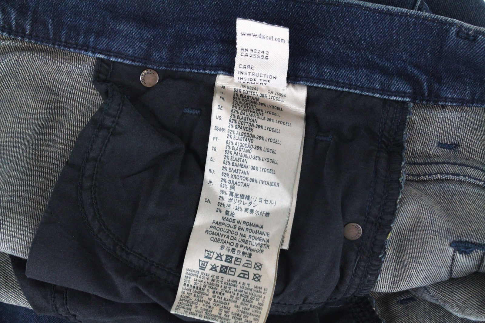 DIESEL D-Vider 084AU Men's W28/L30 Dark Blue Stretch Button Carrot Fit Jeans