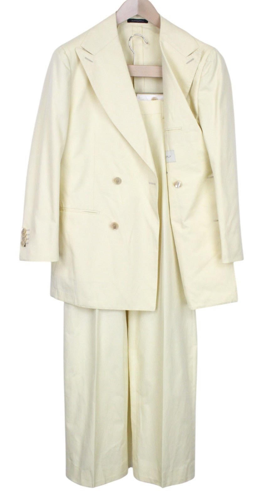 SUITSUPPLY La Spalla Men's UK38S Double-Breasted Light Yellow Cotton Suit 2Pc