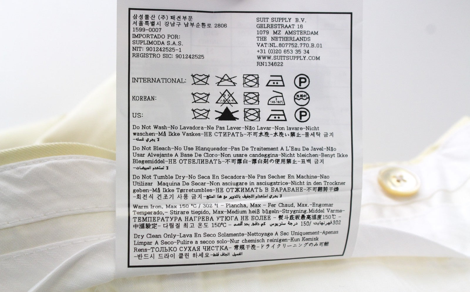 SUITSUPPLY La Spalla Men's UK38S Double-Breasted Light Yellow Cotton Suit 2Pc