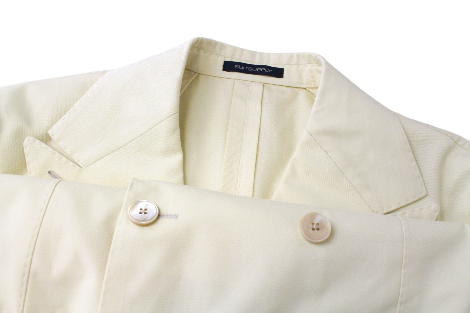 SUITSUPPLY La Spalla Men's UK38S Double-Breasted Light Yellow Cotton Suit 2Pc