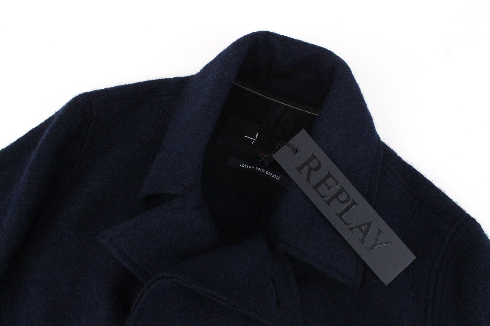 REPLAY Men's XL Coat Navy Blue Wool Blend Classic Double-Breasted Notch Cut