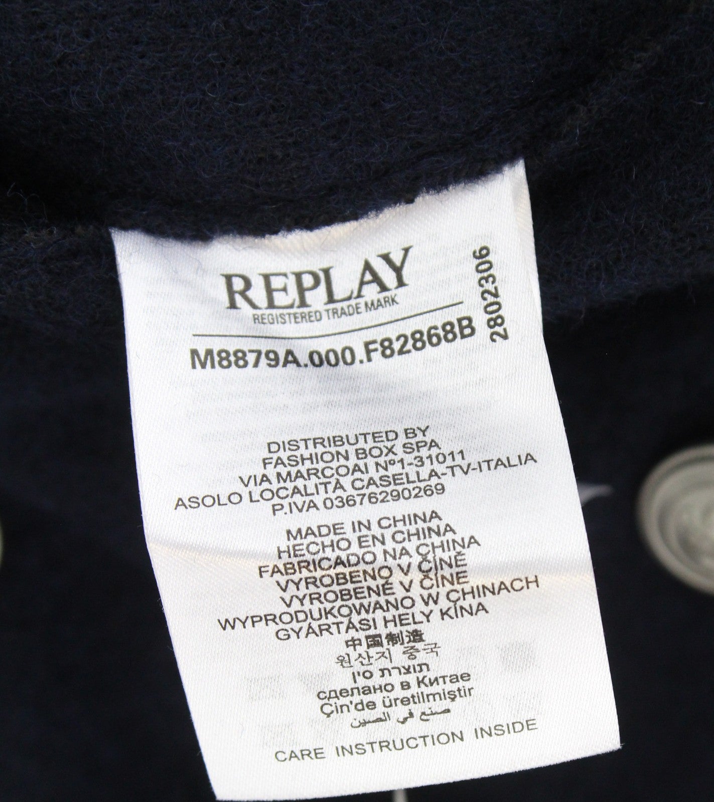 REPLAY Men's XL Coat Navy Blue Wool Blend Classic Double-Breasted Notch Cut