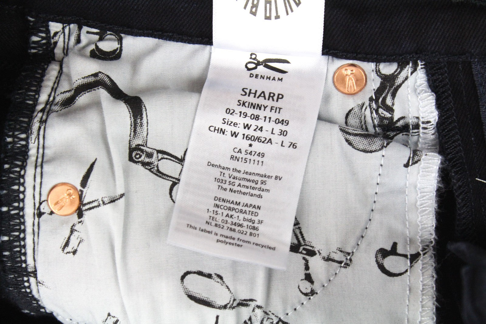 DENHAM Sharp Women's W24/L30 Dark Blue Zipped Skinny Stretch Classic Jeans