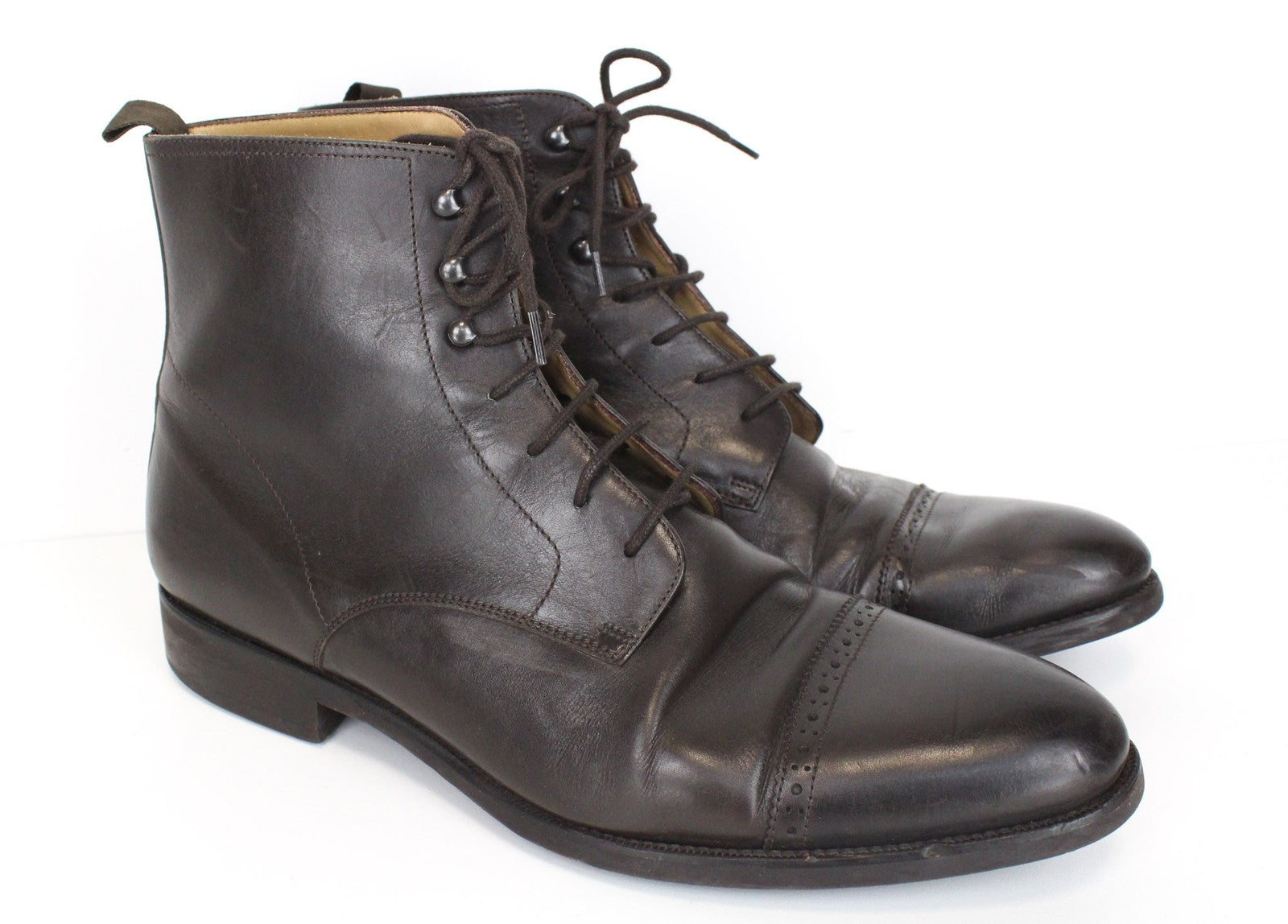 SUITSUPPLY Men's EU46 Dark Brown Brogue High-Top Leather Lace-Up Formal Shoes