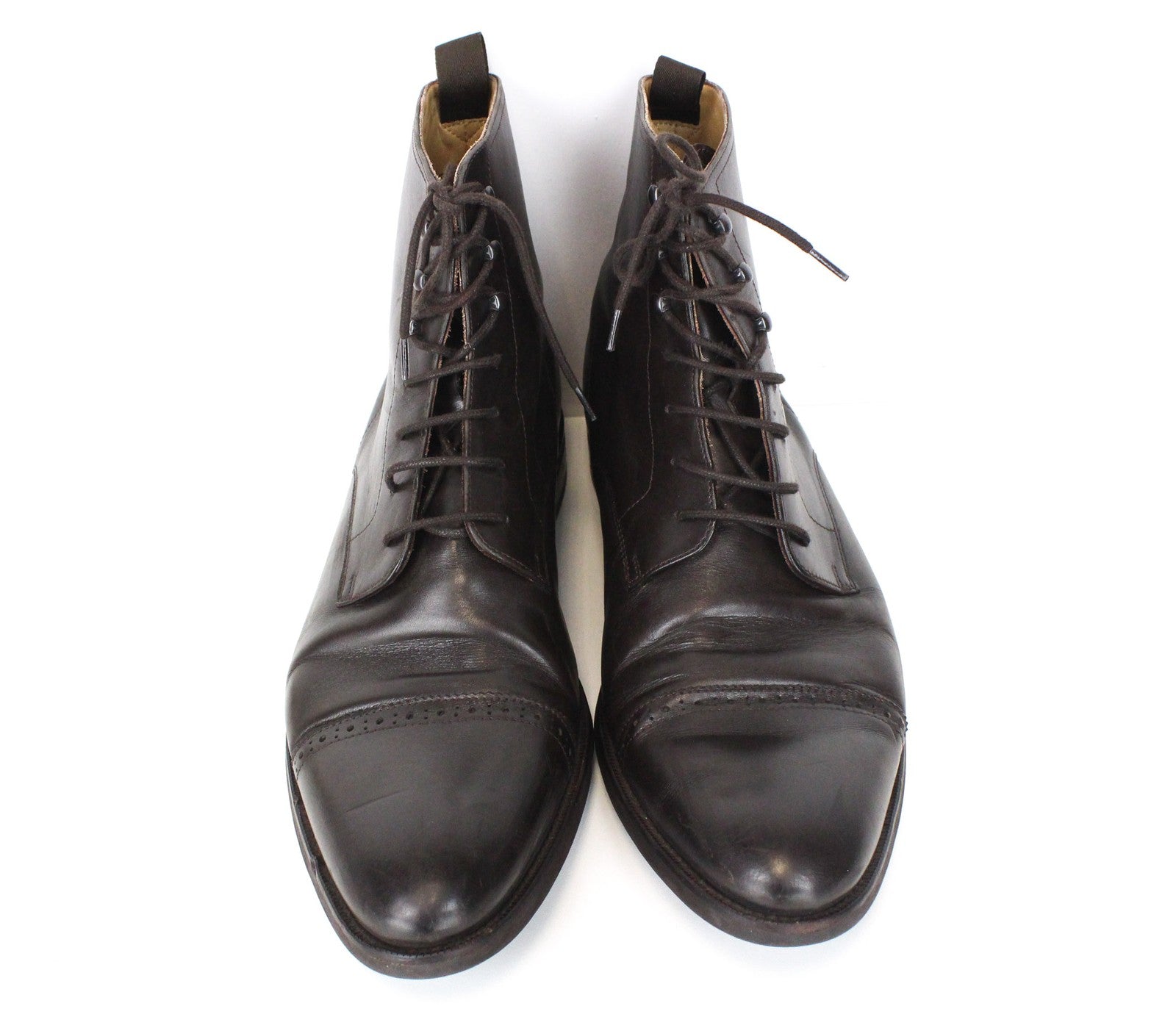 SUITSUPPLY Men's EU46 Dark Brown Brogue High-Top Leather Lace-Up Formal Shoes