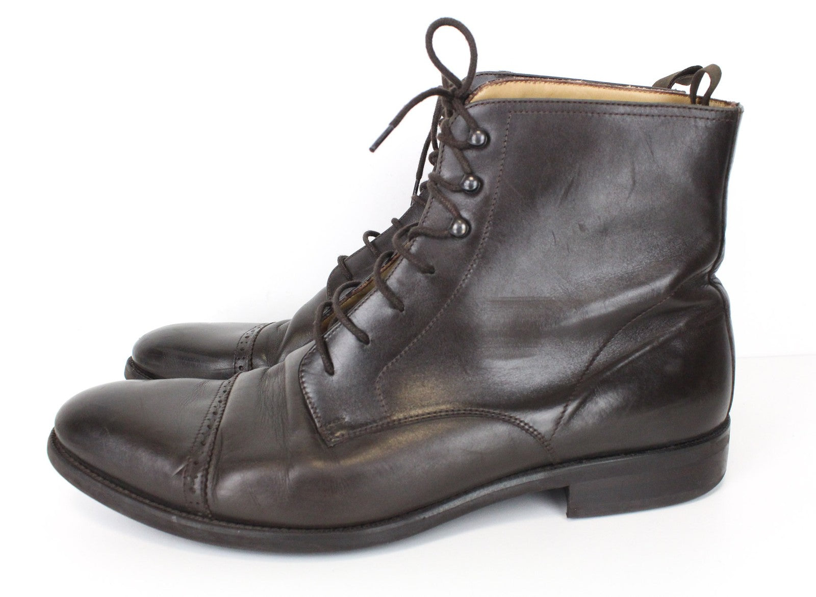 SUITSUPPLY Men's EU46 Dark Brown Brogue High-Top Leather Lace-Up Formal Shoes