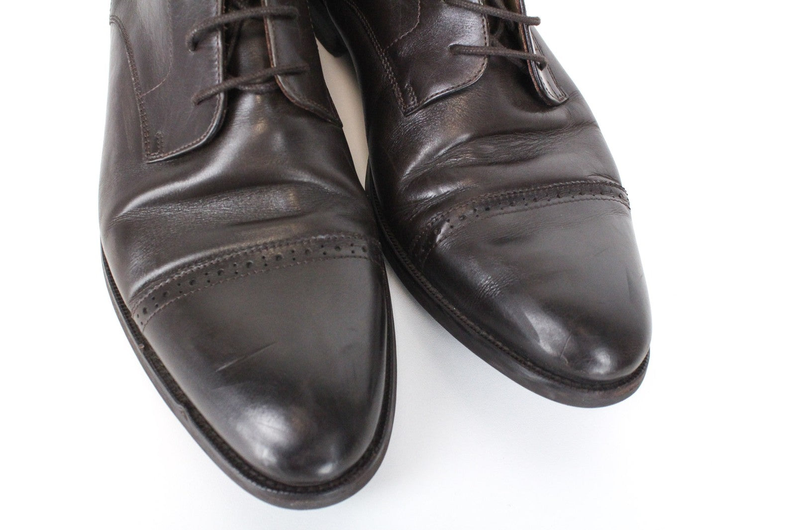 SUITSUPPLY Men's EU46 Dark Brown Brogue High-Top Leather Lace-Up Formal Shoes