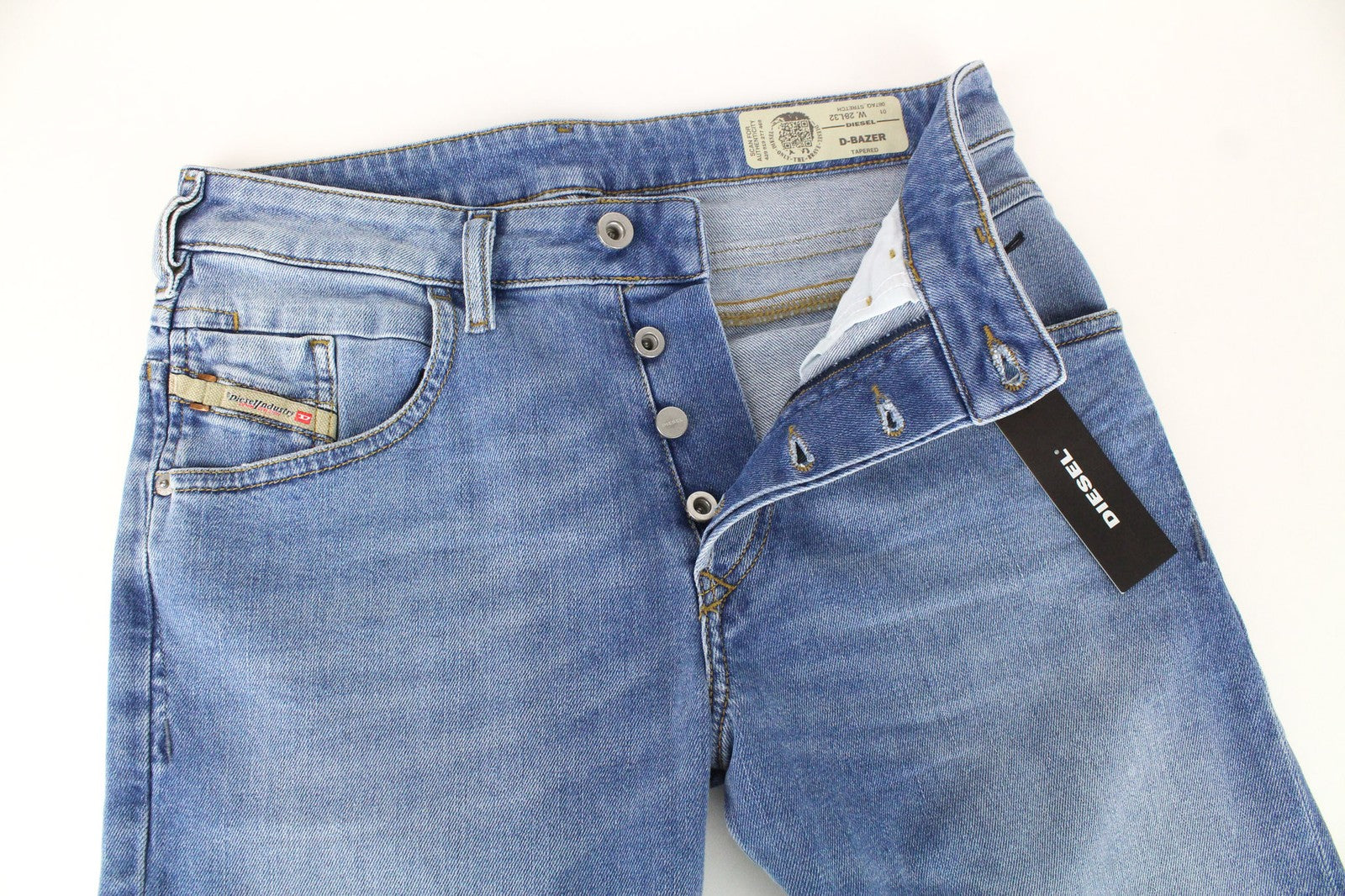 DIESEL D-Bazer 087AQ Men's W28/L32 Faded Blue Taper Fit Stretch Button Jeans