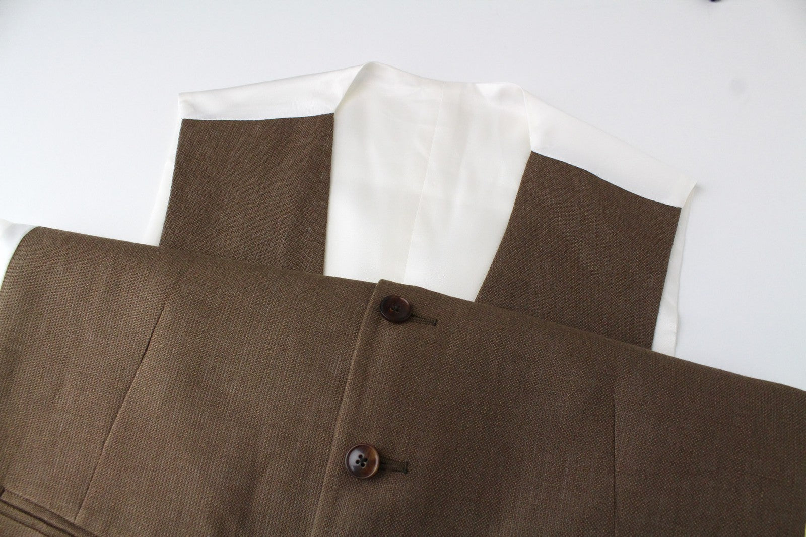 SUITSUPPLY Ferrara Men's UK34R Waistcoat Brown Pure Linen Single-Breasted Formal