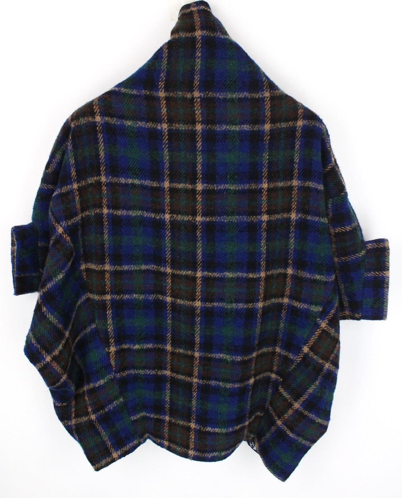 DESIGUAL Women's EU40 Blue Wool Blend Designer Coat Kimono Embroidered Tartan