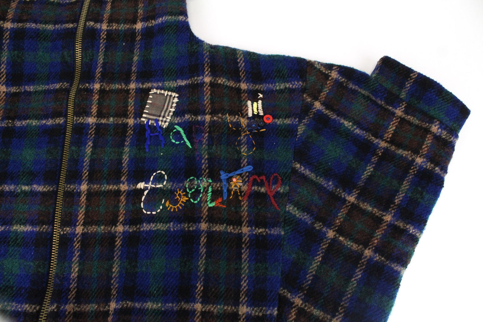 DESIGUAL Women's EU40 Blue Wool Blend Designer Coat Kimono Embroidered Tartan