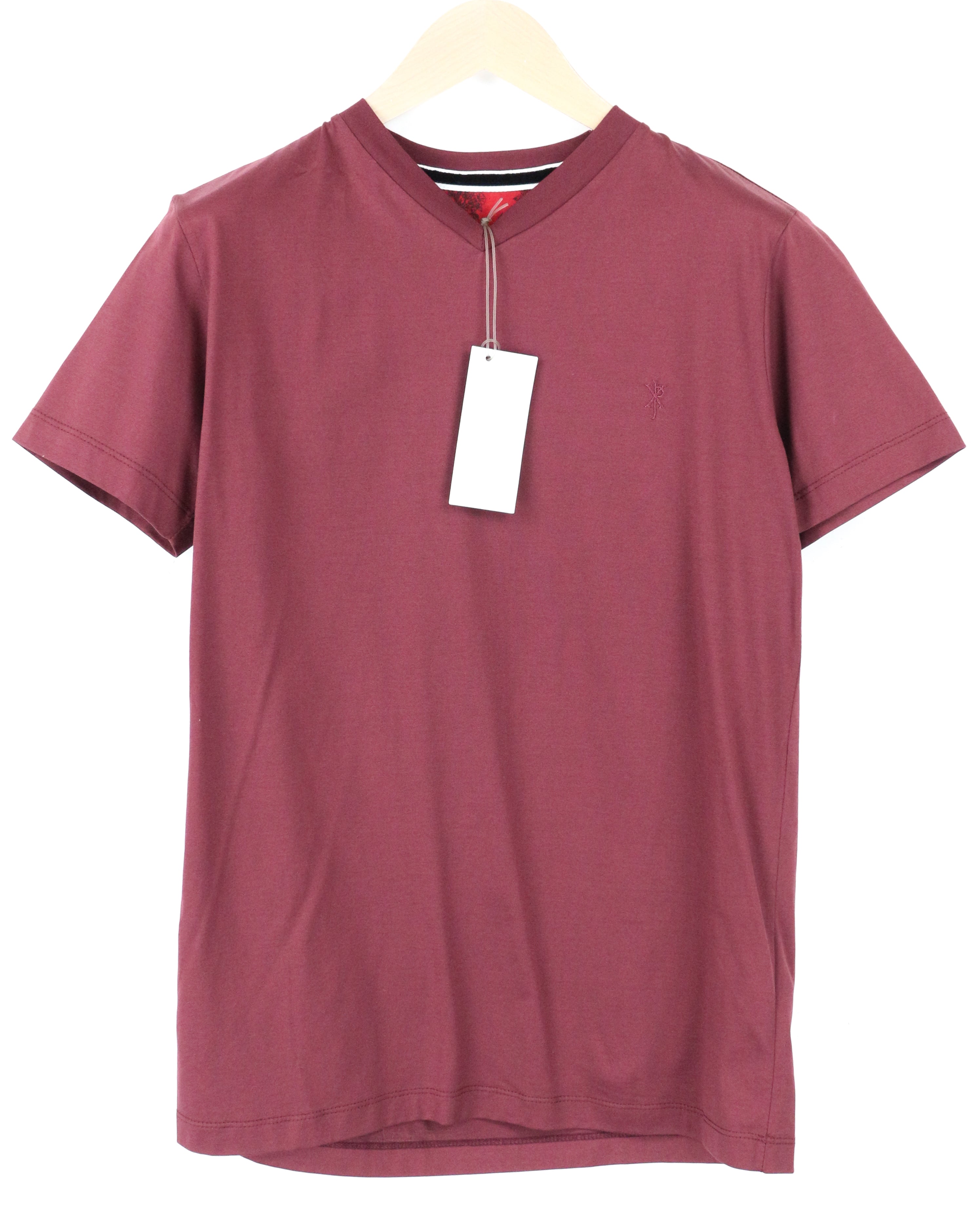 RICHMOND Men's Red Tee L V-Neck Pure Cotton Casual Plain Short Sleeve