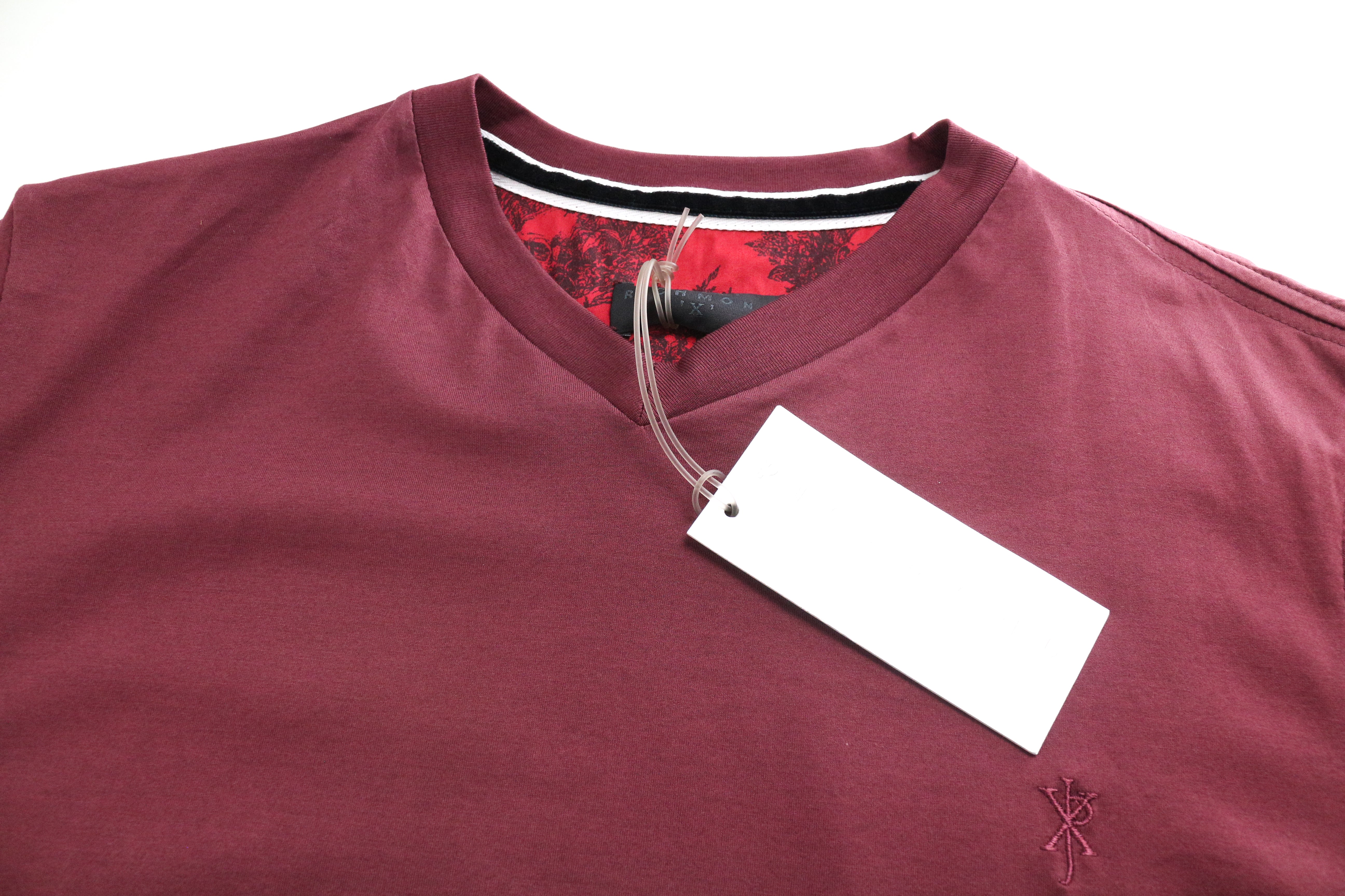 RICHMOND Men's Red Tee L V-Neck Pure Cotton Casual Plain Short Sleeve