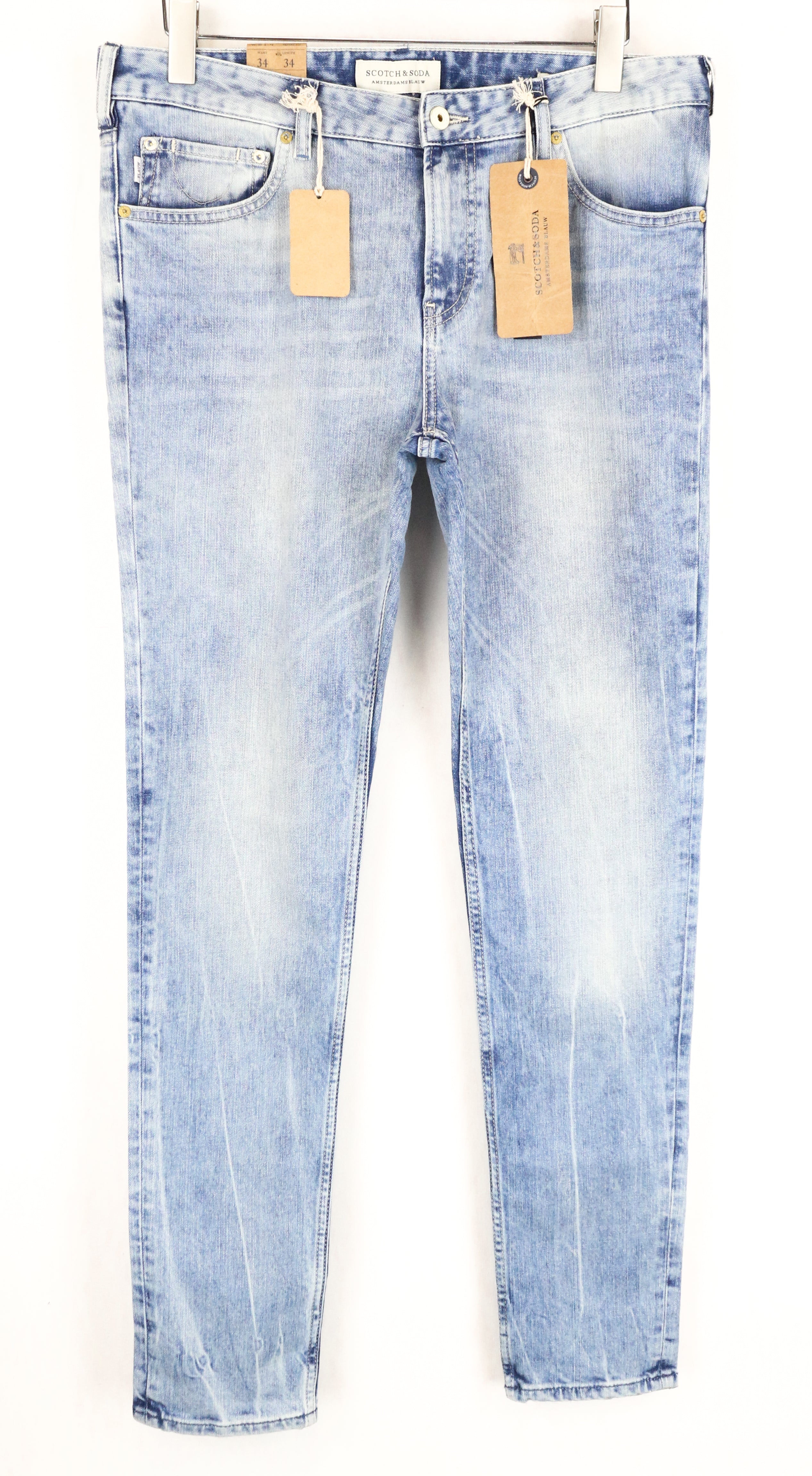„SCOTCH &amp; SODA“ skim vyriški W34/L34 ploni skalbti mėlyni tamprūs džinsai 