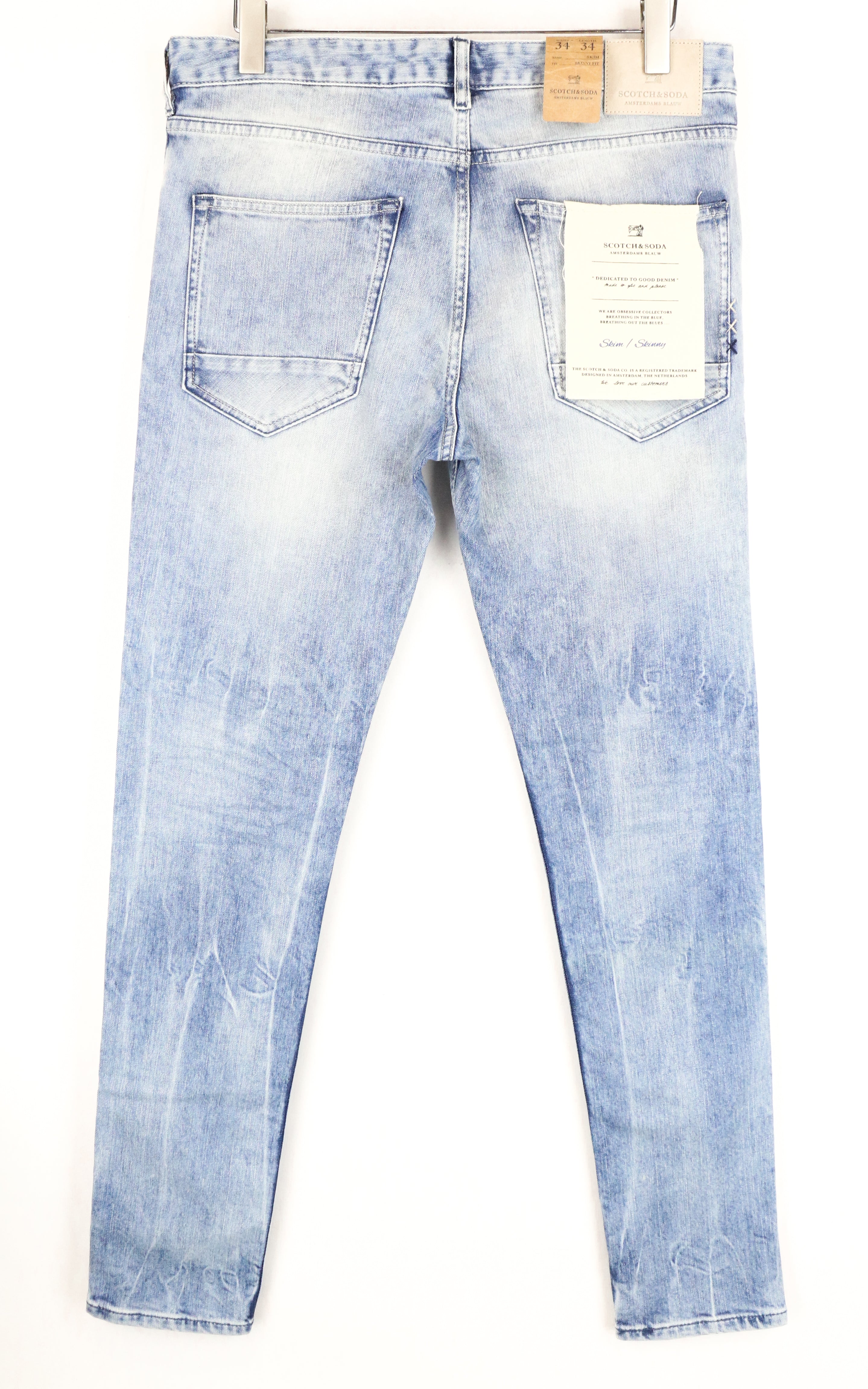 „SCOTCH &amp; SODA“ skim vyriški W34/L34 ploni skalbti mėlyni tamprūs džinsai 