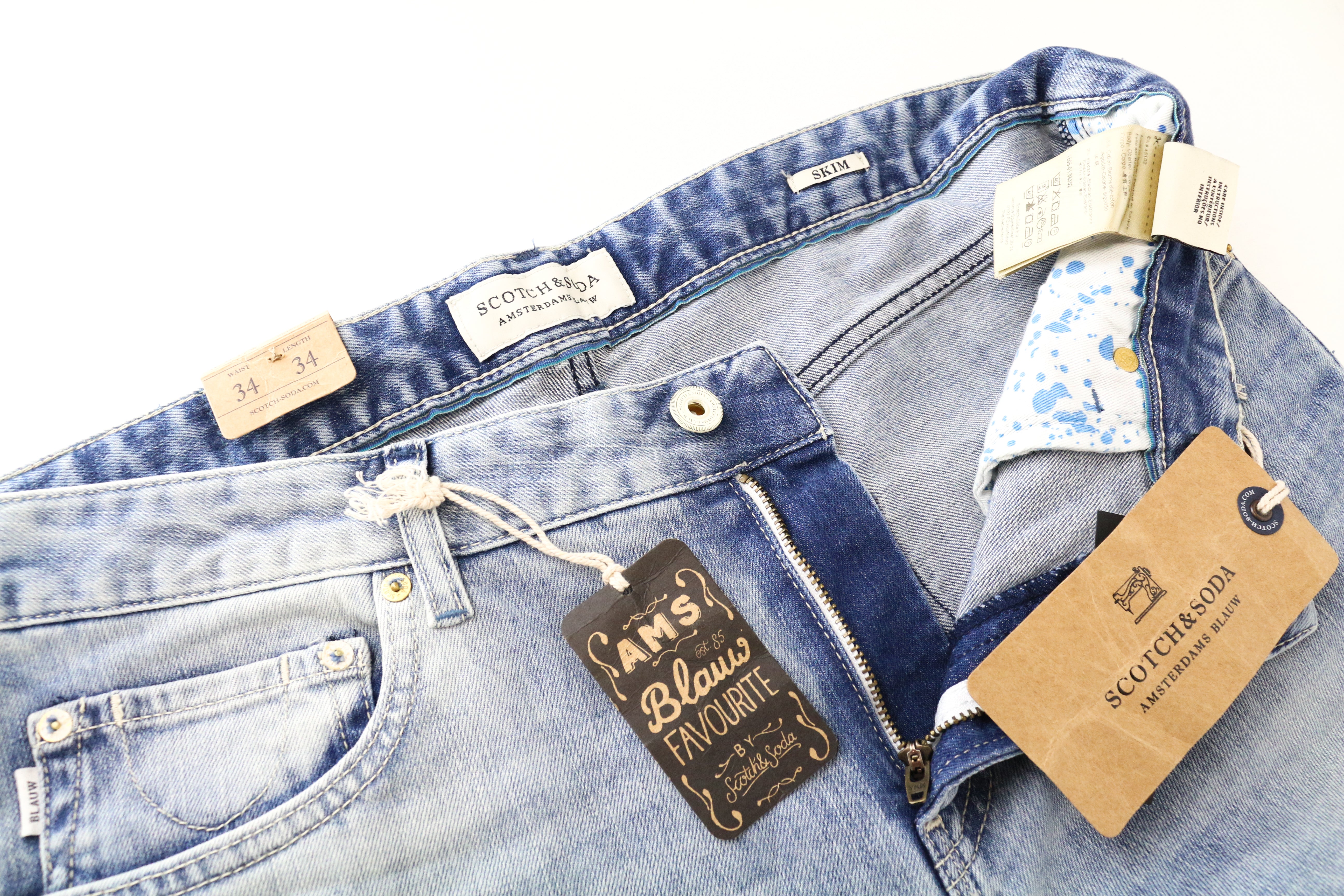 „SCOTCH &amp; SODA“ skim vyriški W34/L34 ploni skalbti mėlyni tamprūs džinsai 