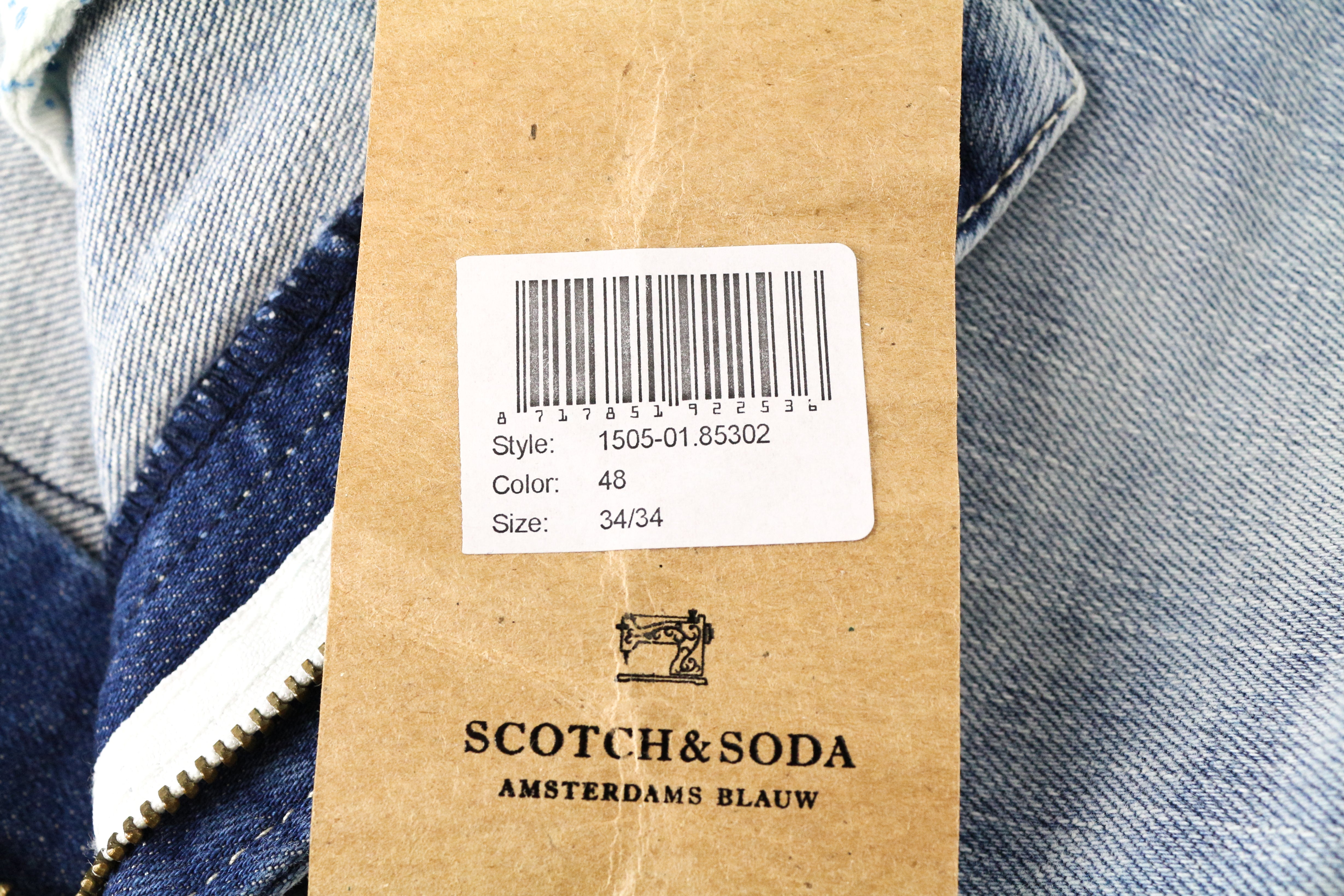 „SCOTCH &amp; SODA“ skim vyriški W34/L34 ploni skalbti mėlyni tamprūs džinsai 