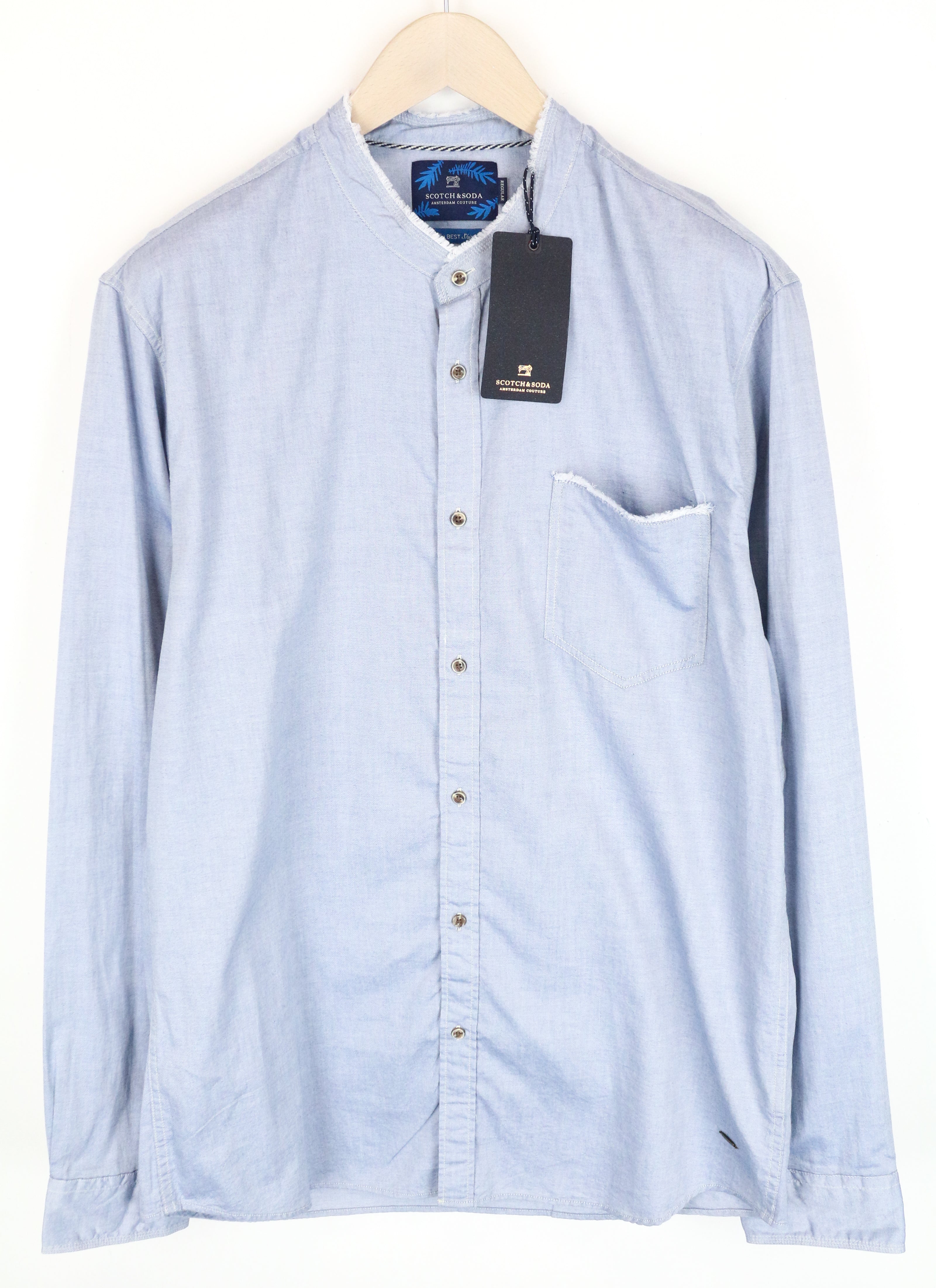 SCOTCH & SODA Ams Couture Men's Shirt 2XL Blue Band Collar Long Sleeve Cotton
