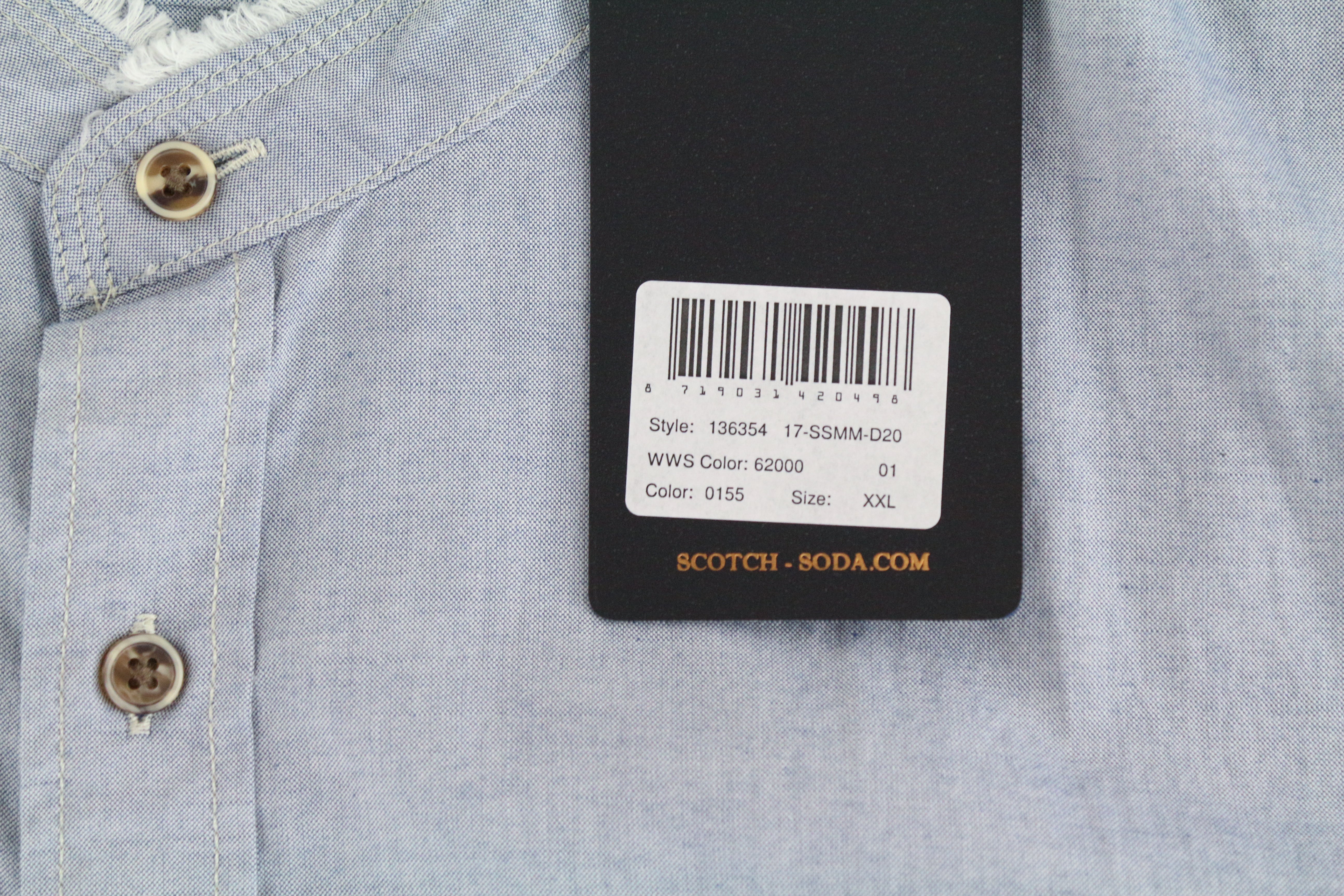 SCOTCH & SODA Ams Couture Men's Shirt 2XL Blue Band Collar Long Sleeve Cotton