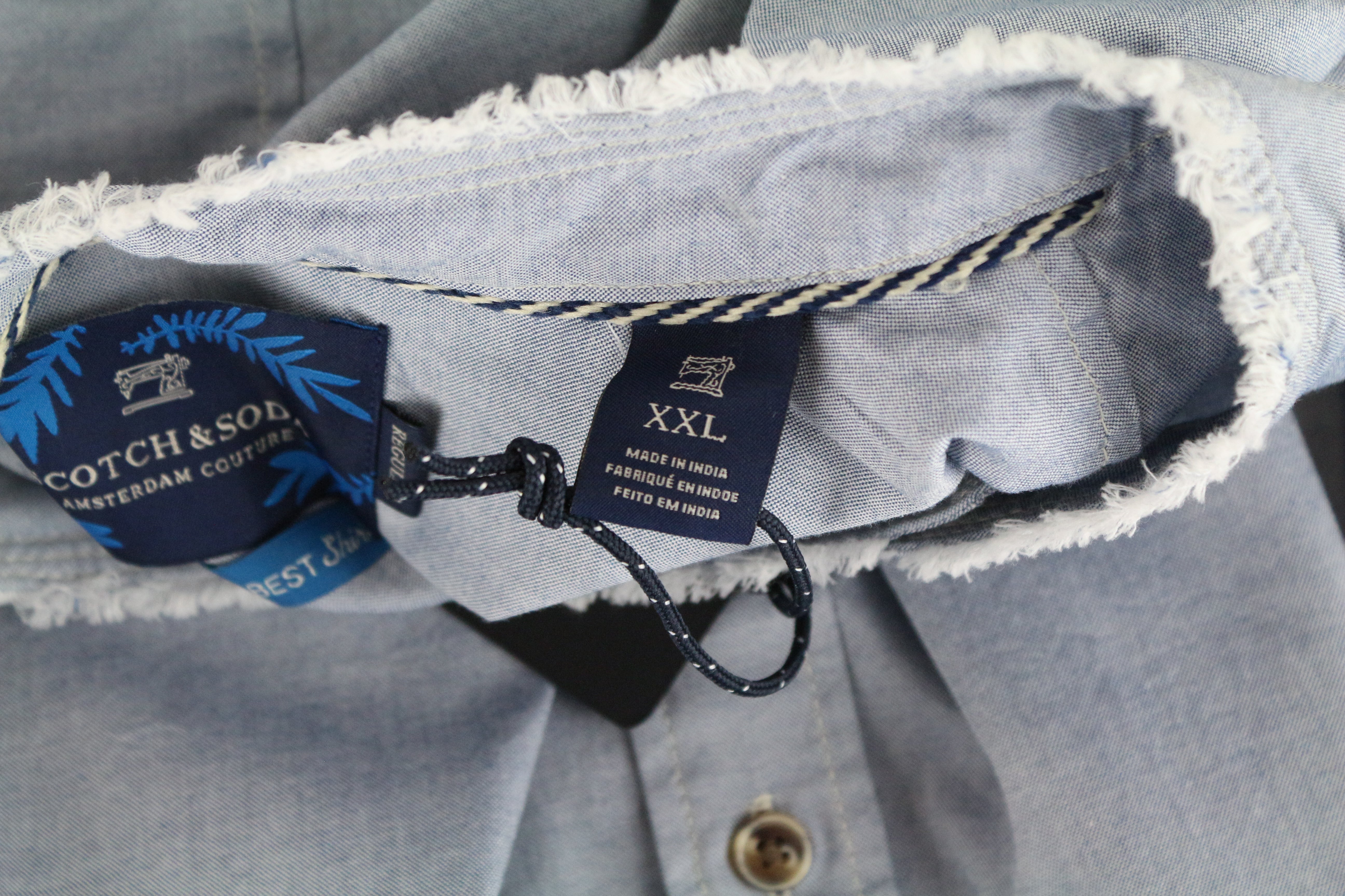 SCOTCH & SODA Ams Couture Men's Shirt 2XL Blue Band Collar Long Sleeve Cotton