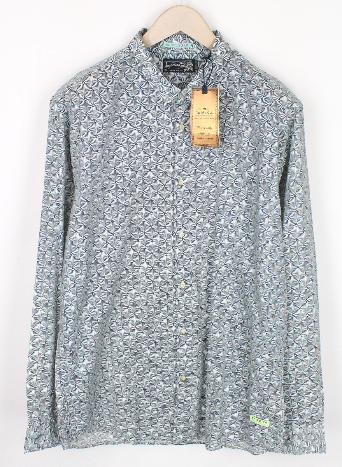 SCOTCH & SODA Men's Shirt 2XL Blue Nautical Seashell Melange Smart Pure Cotton