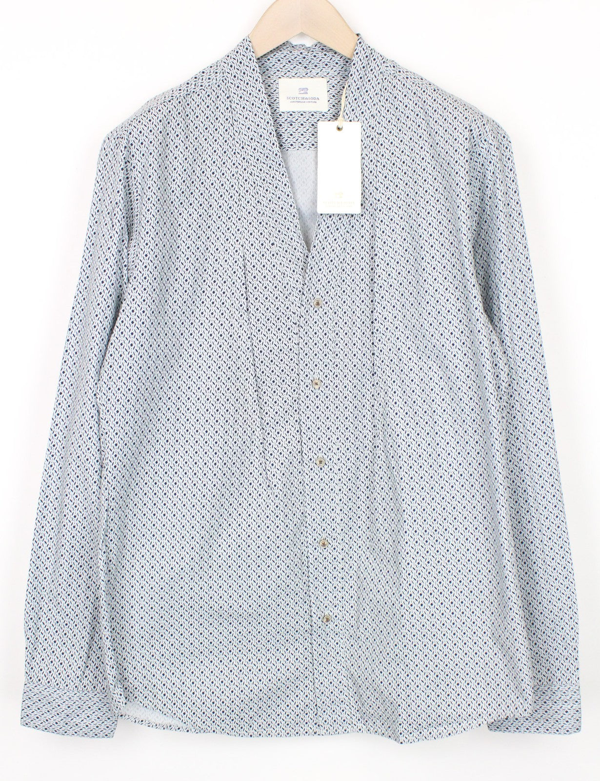 SCOTCH & SODA Men's Shirt XL Blue Graphic Print Pure Cotton Classic V-Neck