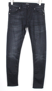 REPLAY Jondrill Men's Jeans W30/L34 Black Coated Skinny Tapered Stretch Low Fit