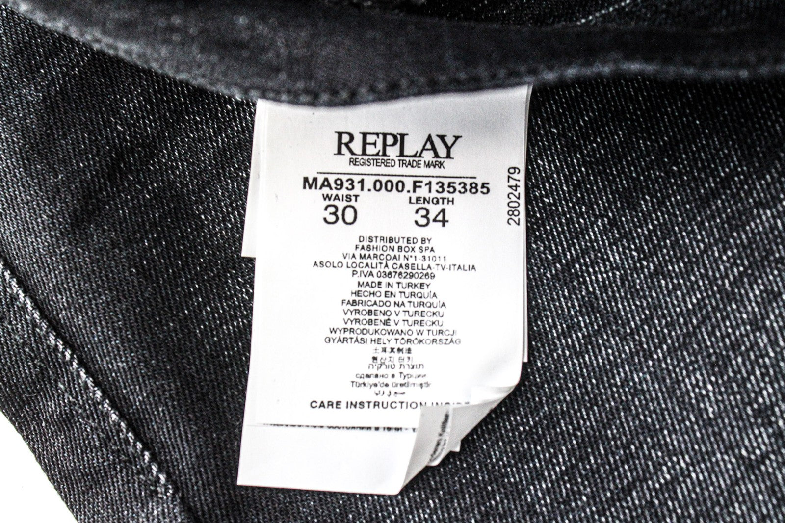 REPLAY Jondrill Men's Jeans W30/L34 Black Coated Skinny Tapered Stretch Low Fit
