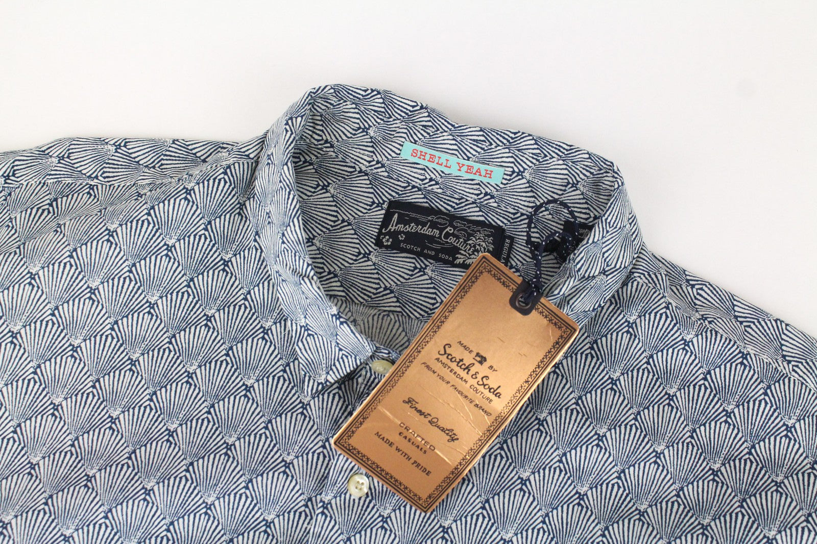 SCOTCH & SODA Men's Shirt 2XL Pure Cotton Nautical Blue Seashell Print Classic