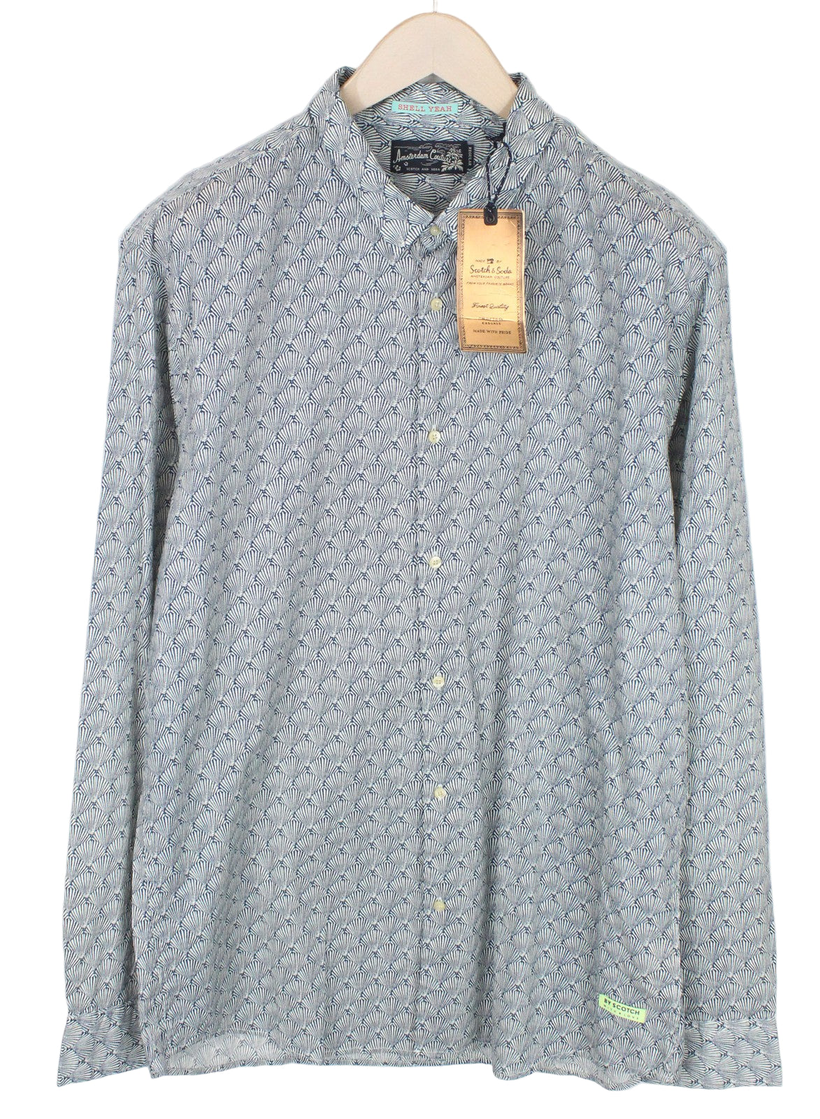 SCOTCH & SODA Men's Shirt 2XL Pure Cotton Nautical Blue Seashell Print Classic