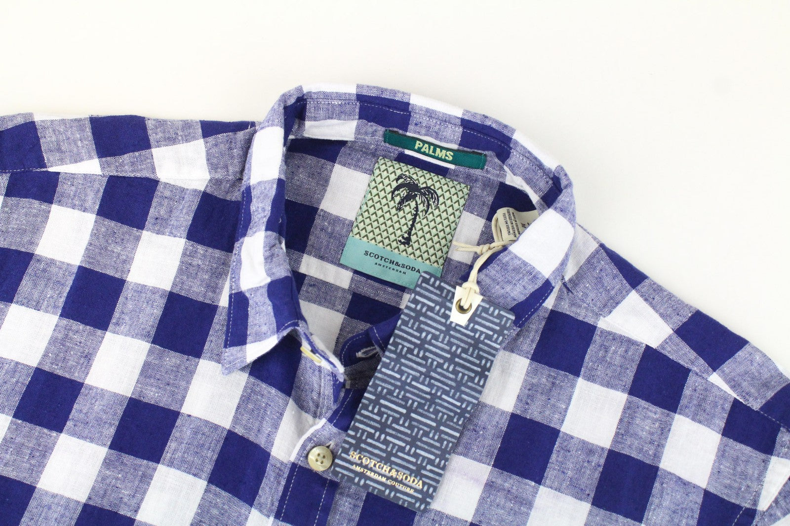 SCOTCH & SODA Men's Shirt M Classic Linen Cotton Blue Gingham Check Design