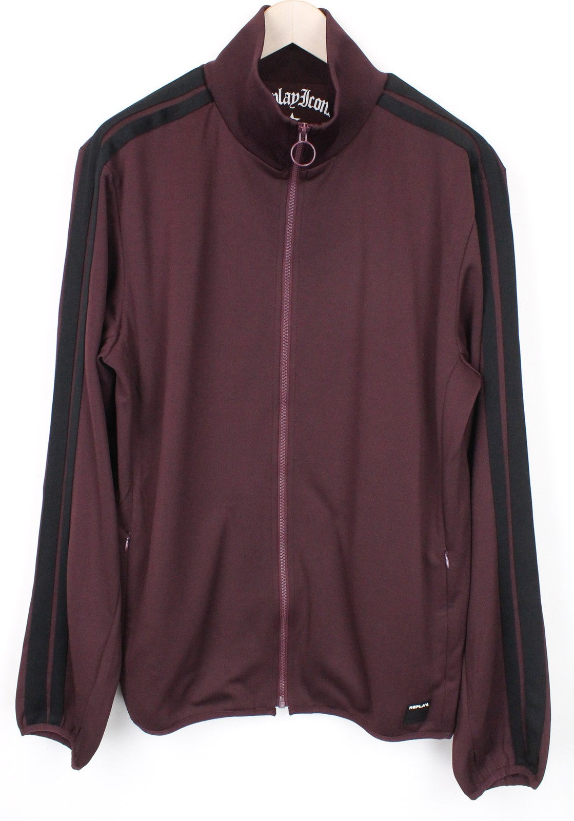 REPLAY Men's Sweatshirt 2XL Burgundy Sport High Neck Track Zip-Up Ribbed Jersey