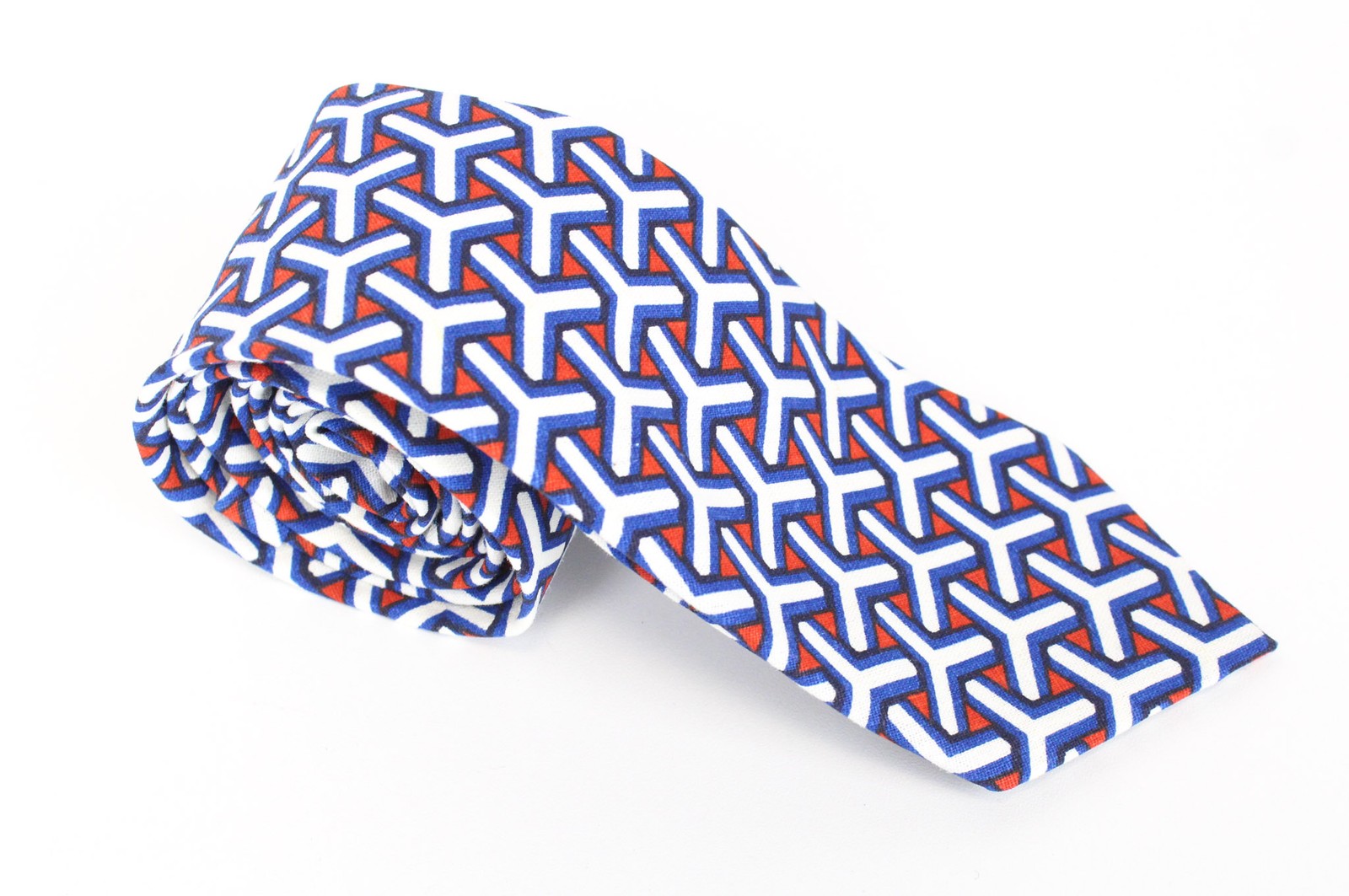 SUITSUPPLY Men's Tie 148 x 8 cm Blue Graphic Print Linen Cotton Pointed-End