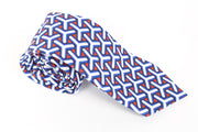 SUITSUPPLY Men's Tie 148 x 8 cm Blue Graphic Print Linen Cotton Pointed-End