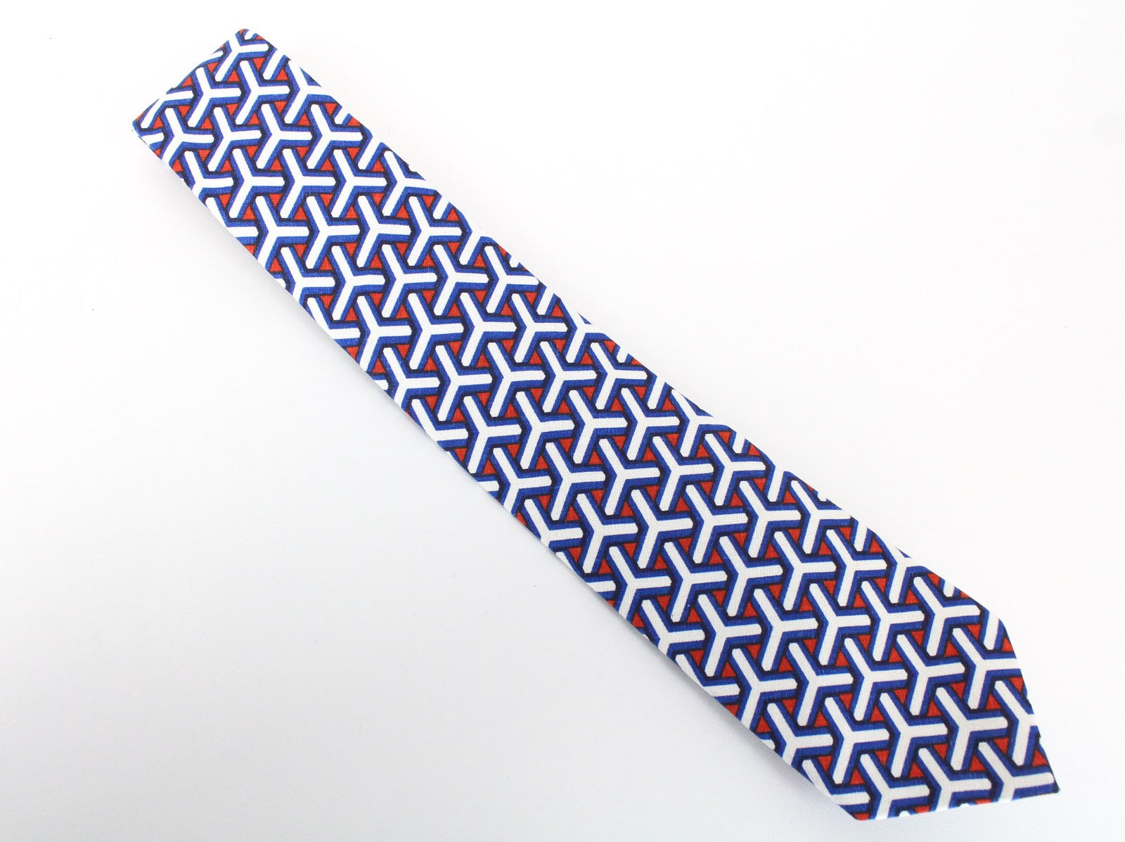 SUITSUPPLY Men's Tie 148 x 8 cm Blue Graphic Print Linen Cotton Pointed-End