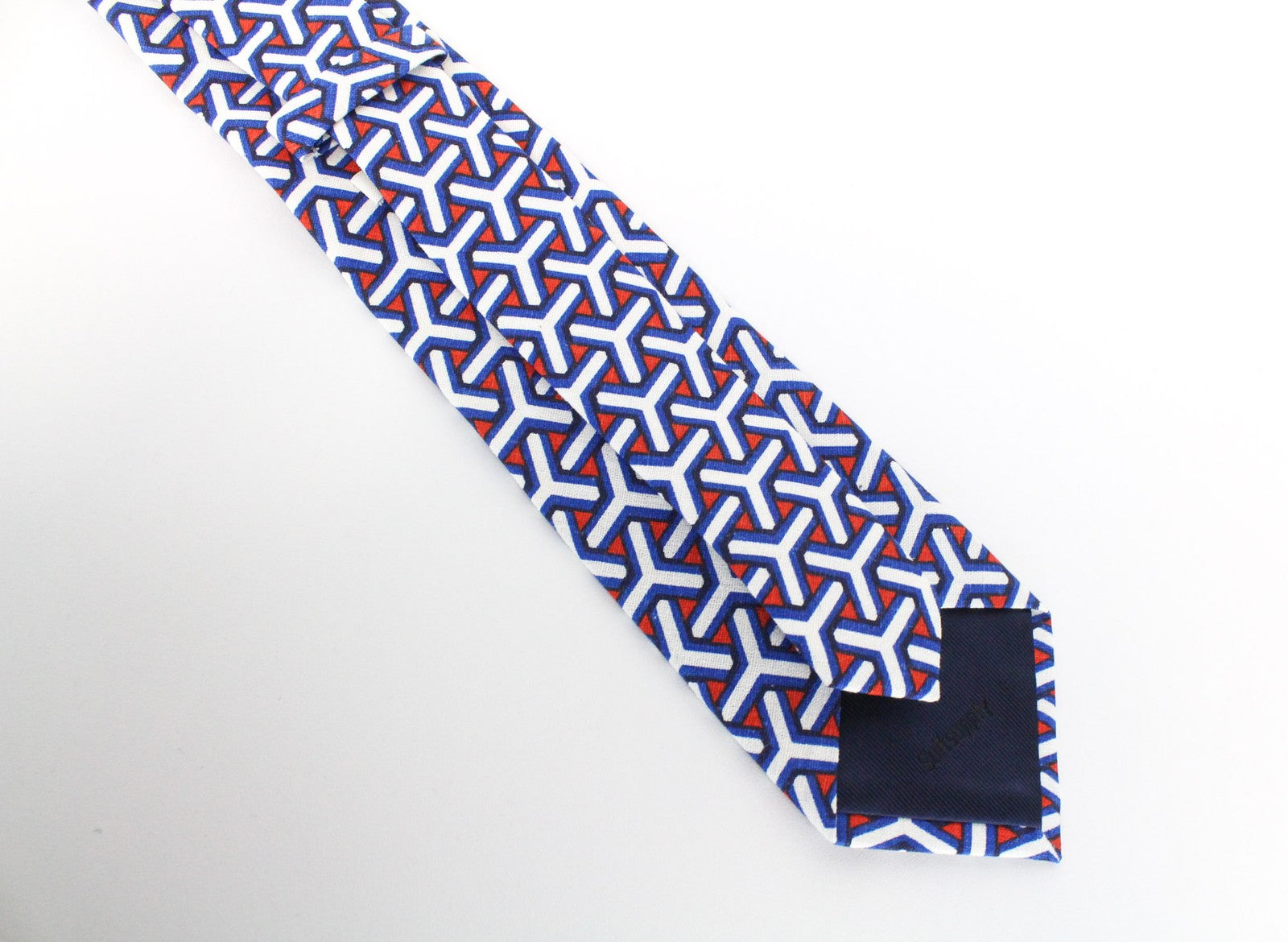 SUITSUPPLY Men's Tie 148 x 8 cm Blue Graphic Print Linen Cotton Pointed-End