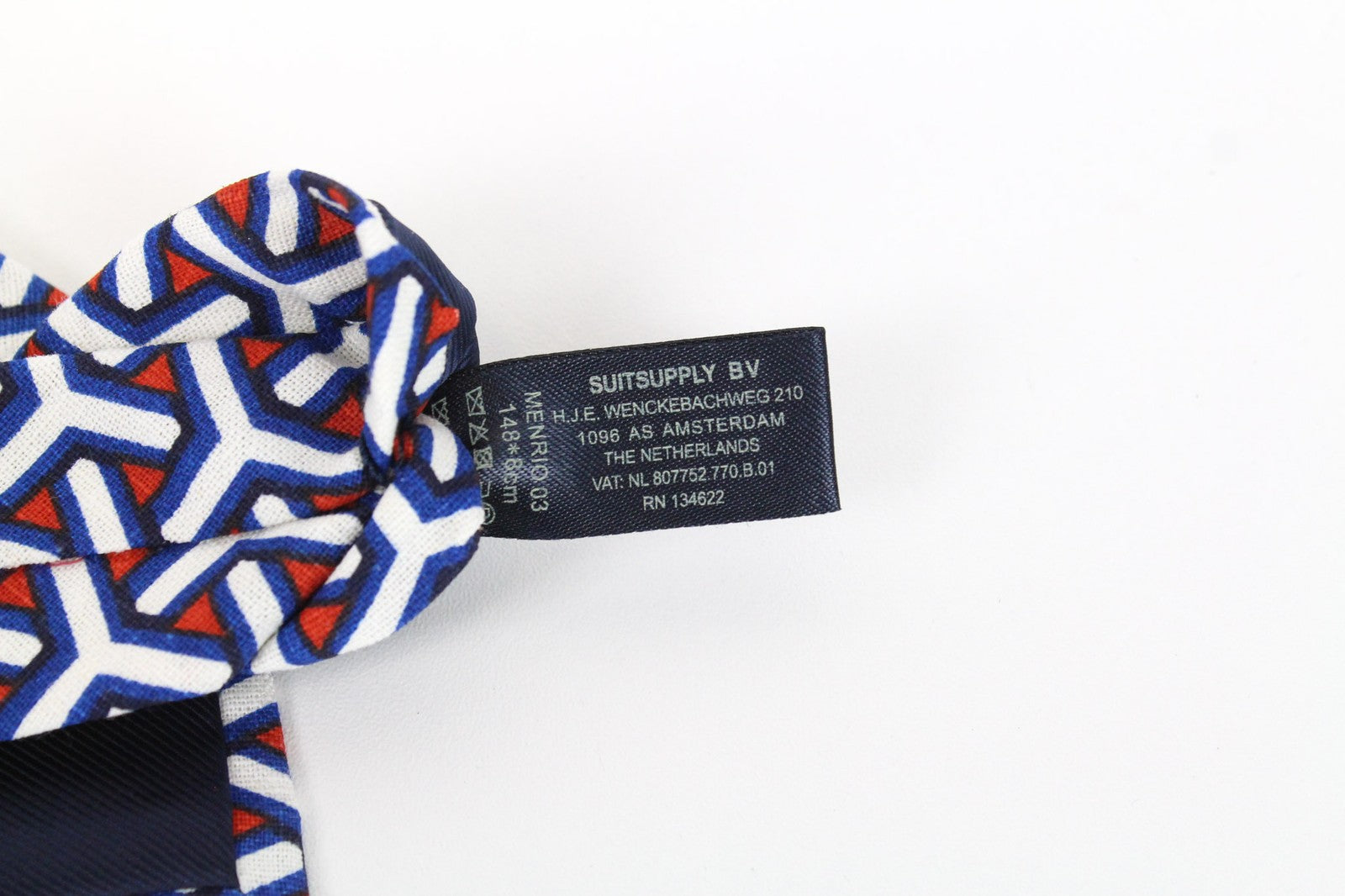 SUITSUPPLY Men's Tie 148 x 8 cm Blue Graphic Print Linen Cotton Pointed-End