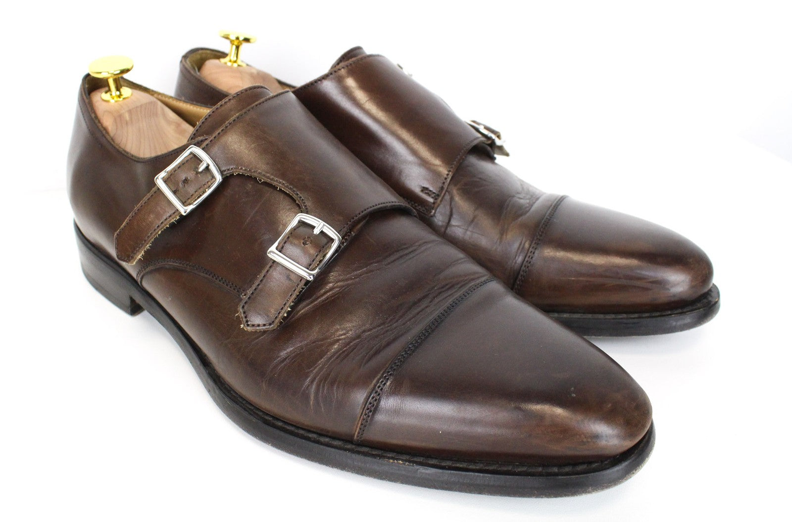 SUITSUPPLY Men's Formal Shoes EU43.5 Brown Leather Double Buckle Classic Low