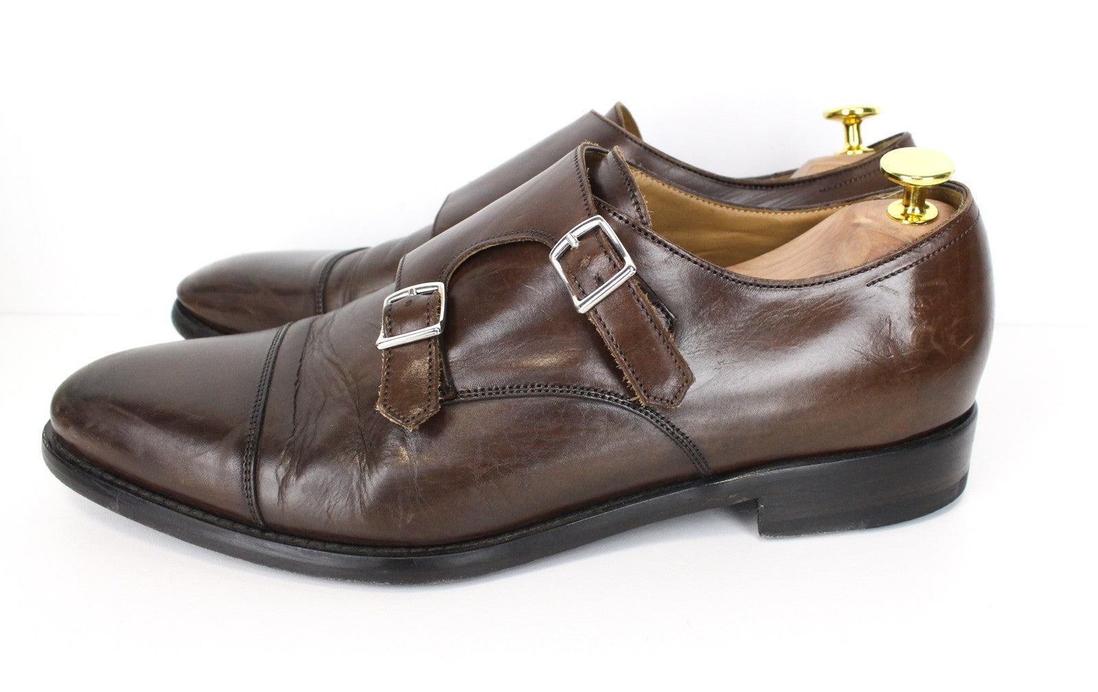 SUITSUPPLY Men's Formal Shoes EU43.5 Brown Leather Double Buckle Classic Low