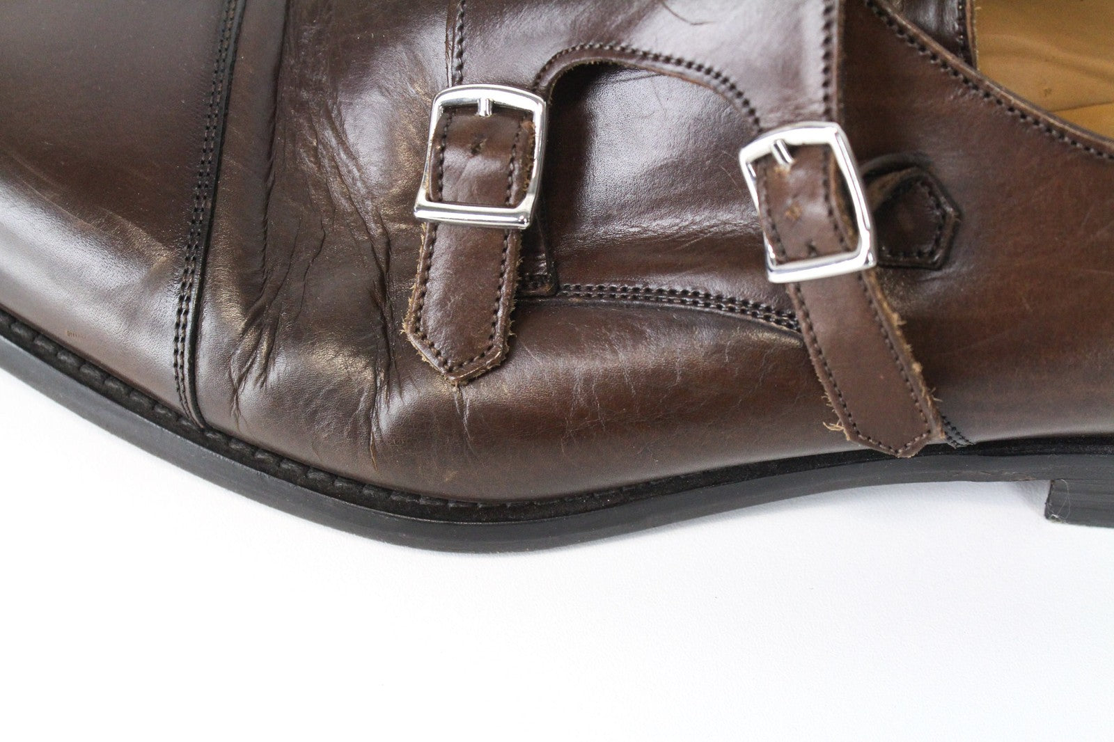 SUITSUPPLY Men's Formal Shoes EU43.5 Brown Leather Double Buckle Classic Low