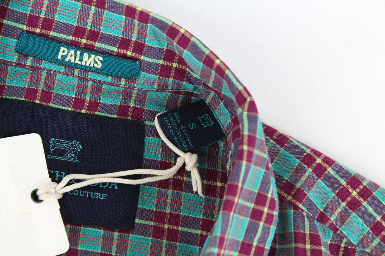 SCOTCH & SODA Men's Shirt S Short Sleeve Purple Plaid Patched Cotton Linen