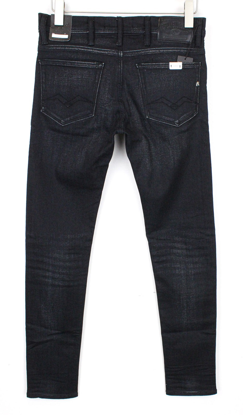 REPLAY Jondrill Men's Jeans W30/L32 Black Coated Stretch Blue Skinny Zipped Fit