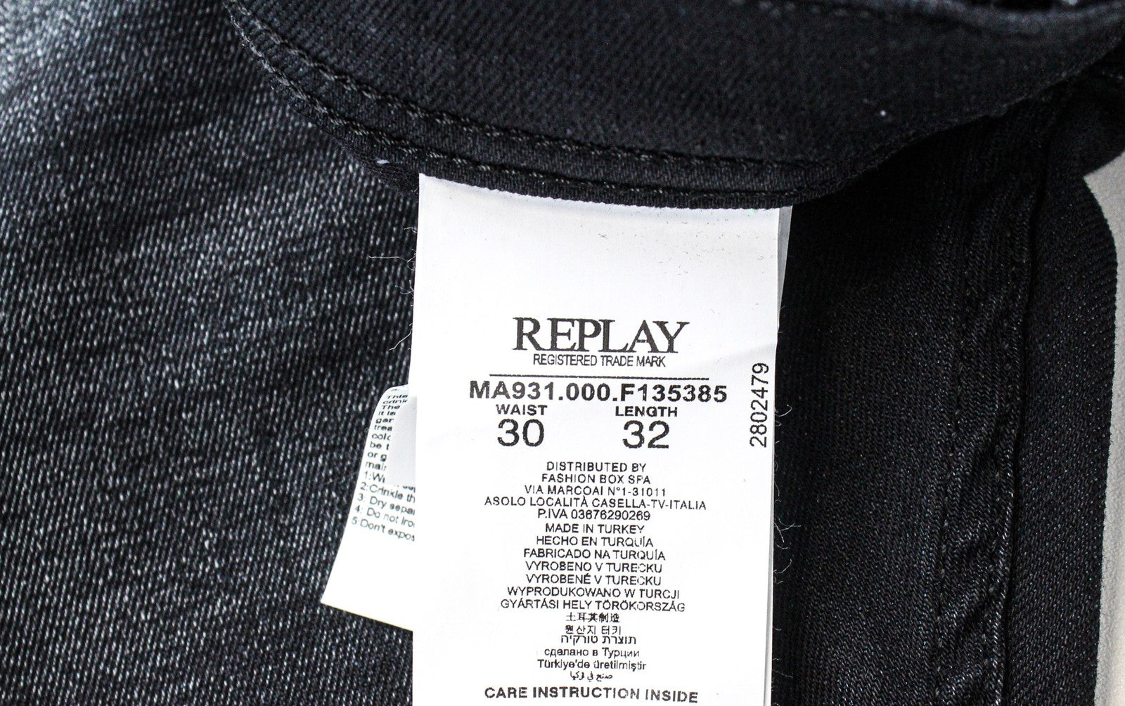 REPLAY Jondrill Men's Jeans W30/L32 Black Coated Stretch Blue Skinny Zipped Fit