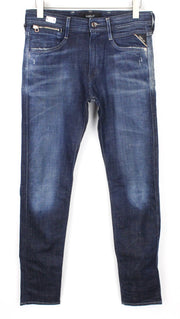 REPLAY Anbass Men's Jeans W30/L32 Deep Blue Slim Fit Distressed High Stretch