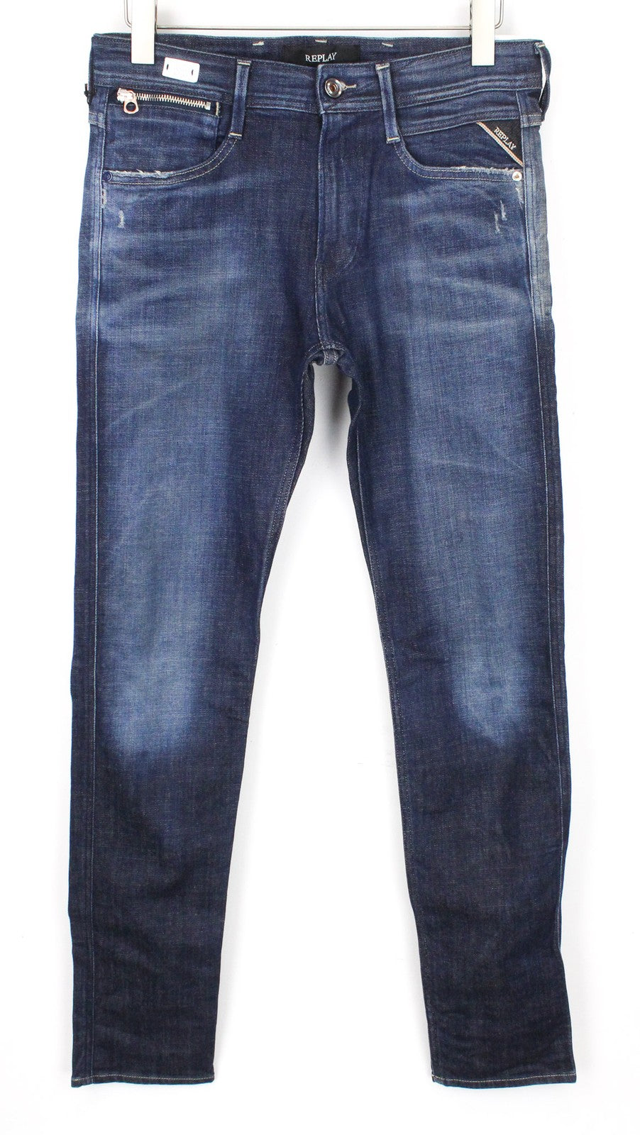 REPLAY Anbass Men's Jeans W30/L32 Deep Blue Slim Fit Distressed High Stretch